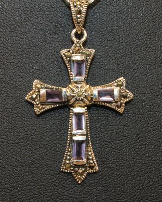 Stupendo ciondolo crocefisso argento ametiste