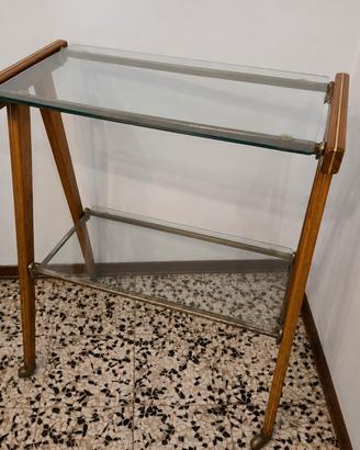 Carrellino portavivande vintage in legno e vetro
