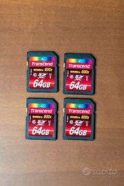 4 Schede SD Transcend da 64gb