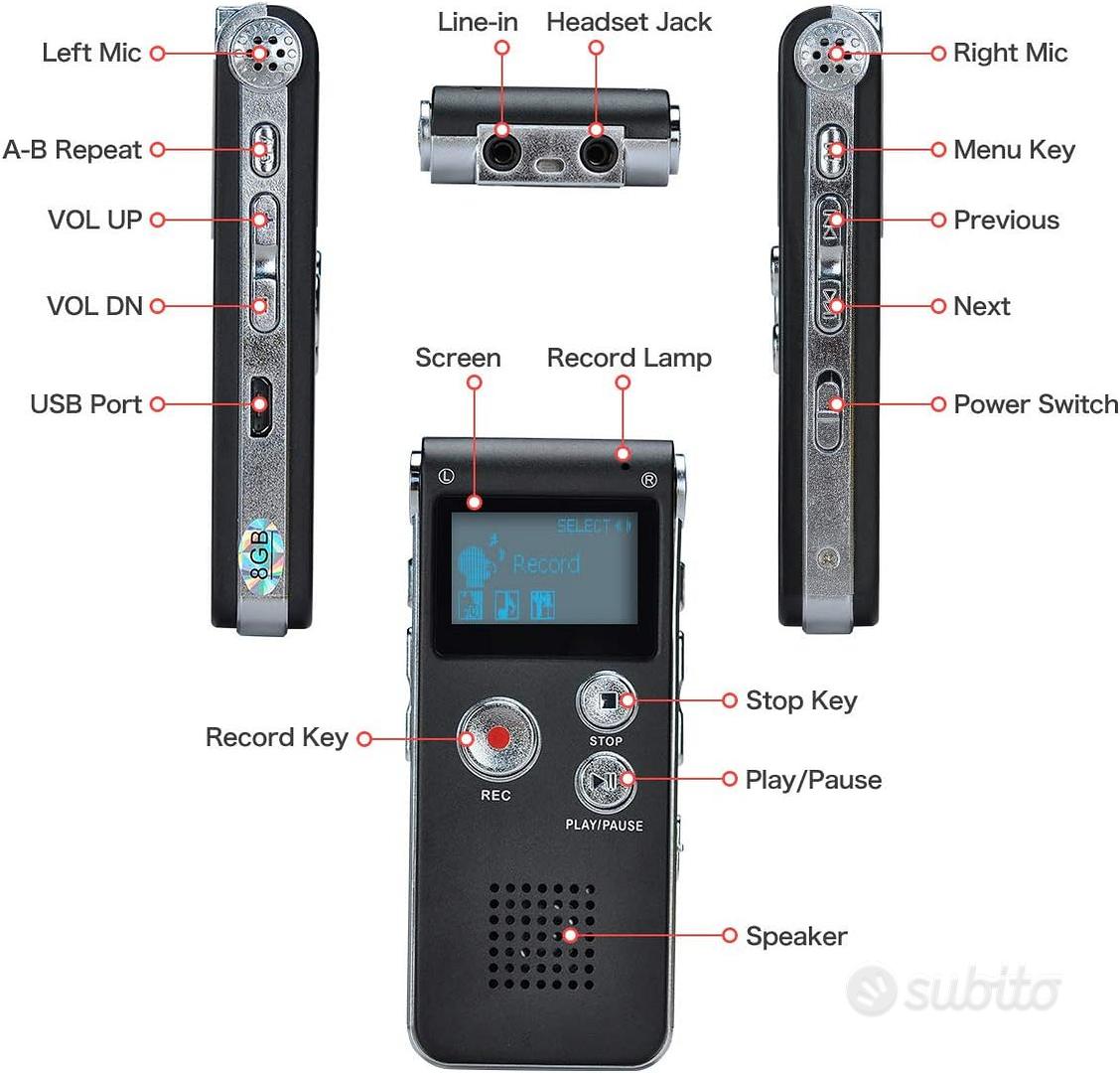 REGISTRATORE AUDIO VOCALE PORTATILE MP3 USB DIGITALE VOICE