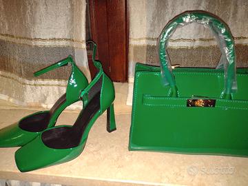 scarpe vernice verde misura 36 con borsa abbinata