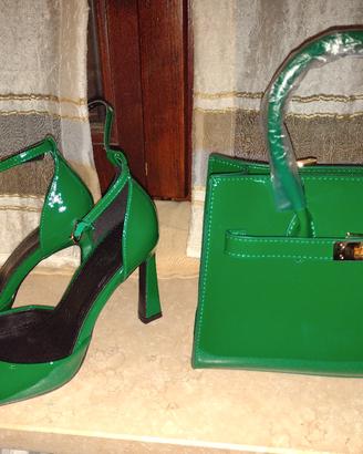 scarpe vernice verde misura 36 con borsa abbinata