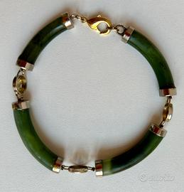 Bracciale vintage in pietra verde e metallo