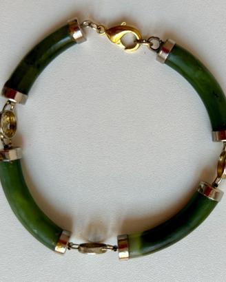 Bracciale vintage in pietra verde e metallo