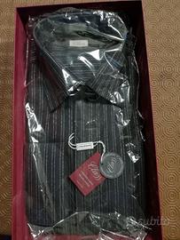 Camicia uomo nera con fili argento in cotone