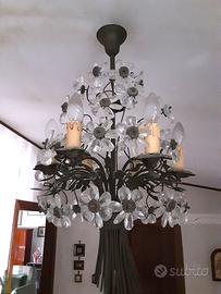 Lampadario bouquet a 6 luci in ottone e bronzo