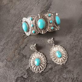 Set Boho Argento e Turchese: Bracciale + Orecchini