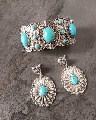 Set Boho Argento e Turchese: Bracciale + Orecchini