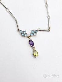 COLLANA ORO ACQUA MARINA, TORMALINA, TOPAZIO