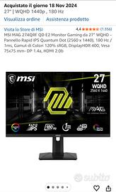 Monitor MSI mag IPS 27’’ 2k-180Hz HDR