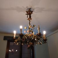 Lampadario floreale vintage 5 luci con rose