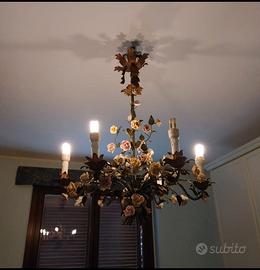 Lampadario floreale vintage 5 luci con rose