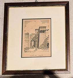 Rara Acquaforte d'epoca specchiata "Perugia -