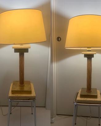 2 lampade stile imperiale marmo ottone e vimini 70