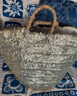 Borsa paglia e paillettes