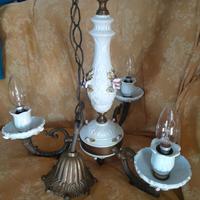 Lampadario in ceramica ed ottone di Bassano 3 luci
