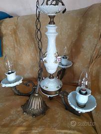 Lampadario in ceramica ed ottone di Bassano 3 luci