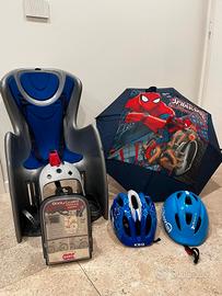 seggiolino bicicletta con 2  caschetto e ombrello 
