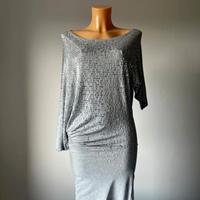 Met - abito grigio asimmetrico con strass