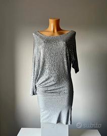Met - abito grigio asimmetrico con strass