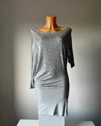 Met - abito grigio asimmetrico con strass