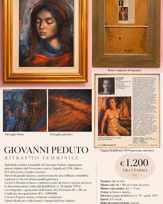 GIOVANNI PEDUTO -ritratto femminile -olio su tela 