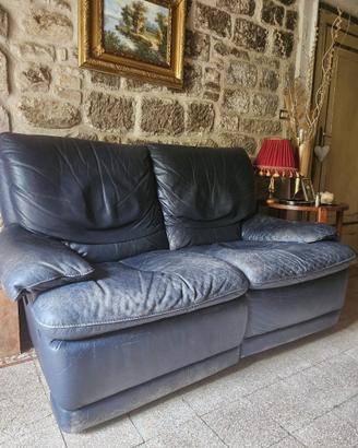 Divano in pelle blu scuro