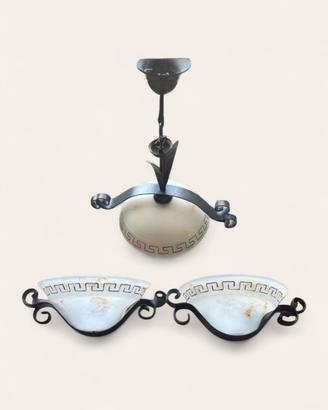 Set Lampadario + 2 Applique Vintage in Ferro Battu