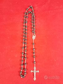 Rosario Pietra Lavica Nera Collana Croce Madonna