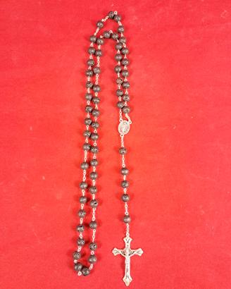 Rosario Pietra Lavica Nera Collana Croce Madonna