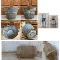 Lotto secchio rullo corda carrucola puleggia pozzo