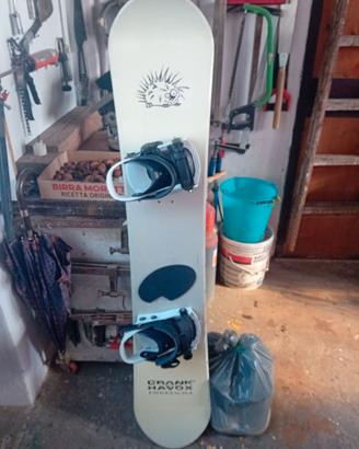 snowboard completo di attacchi e custodia.