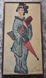 Dipinto Vintage - Donna in Kimono