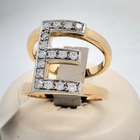 Anello lettera "E" in oro giallo e bianco 18 kr