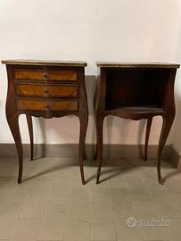 Coppia di comodini legno e marmo stile francese