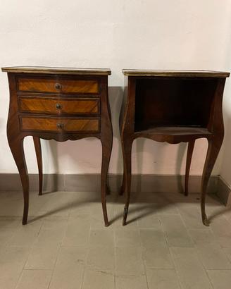 Coppia di comodini legno e marmo stile francese