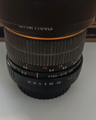 Obiettivo fish eye samyang attacco canon