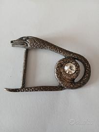 fibbia Art Deco metallo e cristallo 