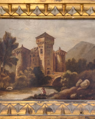 Antico quadro castello olio su tela Château de la