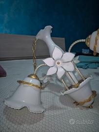 Lampadario vintage floreale a 3 luci, in vetro