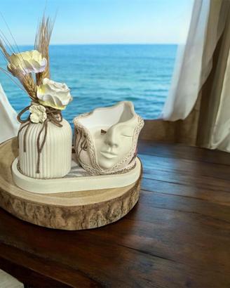 Set Vaso, Candela e  Vassoio in ceramica Handmade