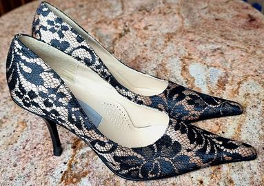Scarpe Gueen Style in Italy, pizzo beige e nero,38
