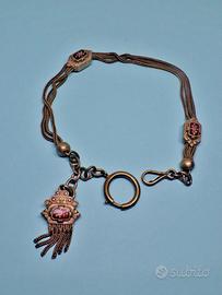 Antica catena orologio da tasca vittoriana smalti