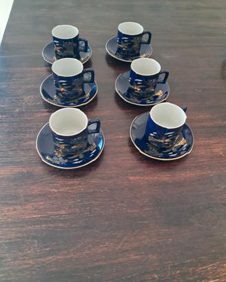 Servizio Caffè Vintage Porcellana Blu Cobalto e Or