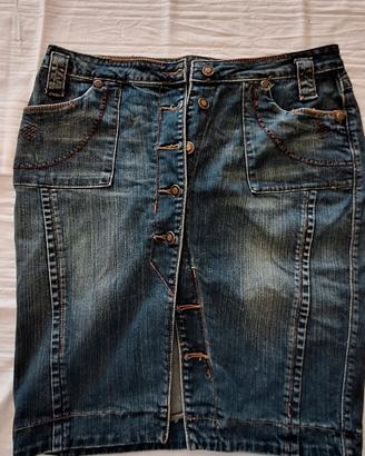 Gonna in jeans denim vintage con bottoni