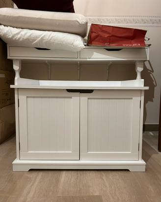 mobile lettiera in legno bianco per gatti