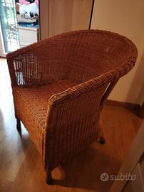 Poltrona vintage in  rattan e midollino per arredo
