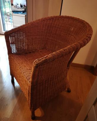 Poltrona vintage in  rattan e midollino per arredo