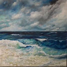 Marina 40x40, acquerello e acrilico bianco su tela