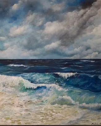 Marina 40x40, acquerello e acrilico bianco su tela